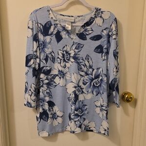 Alfred Dunner Blue and White Floral Blouse